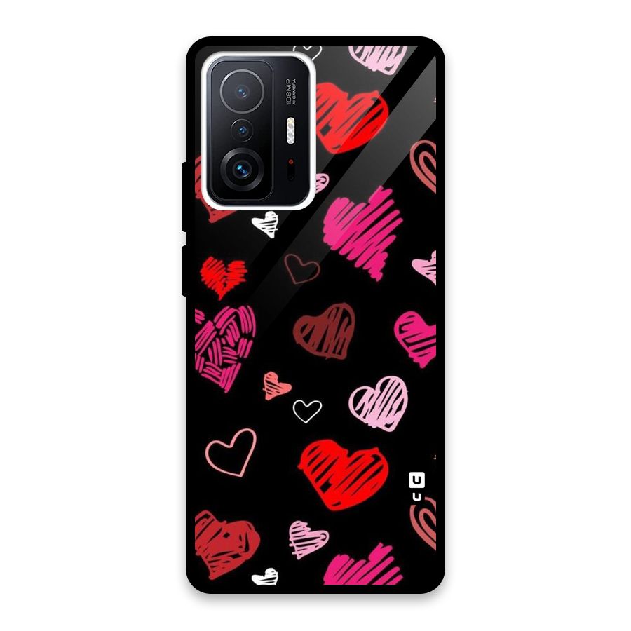 Hearts Art Pattern Glass Back Case for Xiaomi 11T Pro