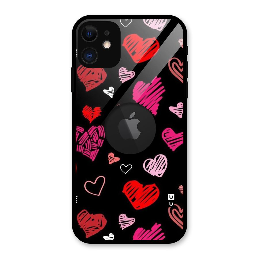 Hearts Art Pattern Glass Back Case for iPhone 11 Logo Cut