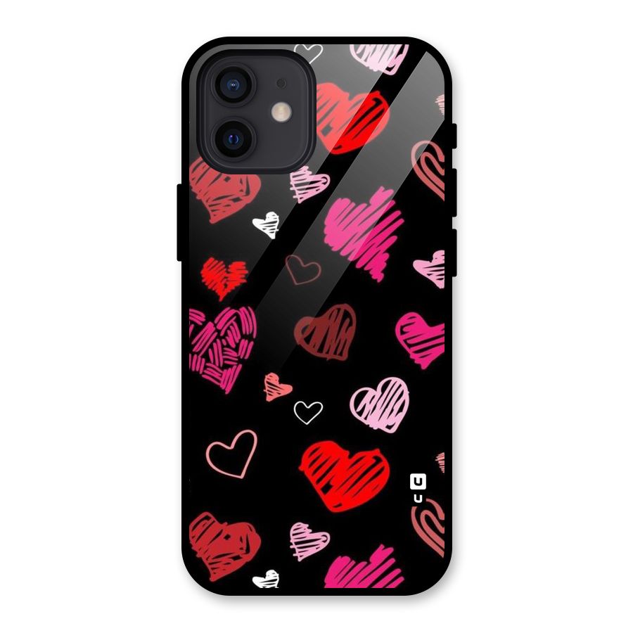 Hearts Art Pattern Glass Back Case for iPhone 12