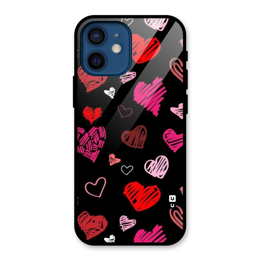 Hearts Art Pattern Glass Back Case for iPhone 12 Mini