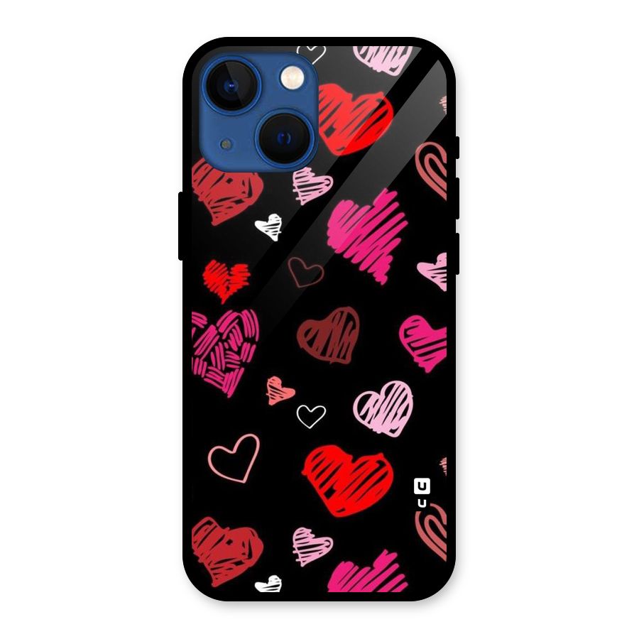 Hearts Art Pattern Glass Back Case for iPhone 13 Mini