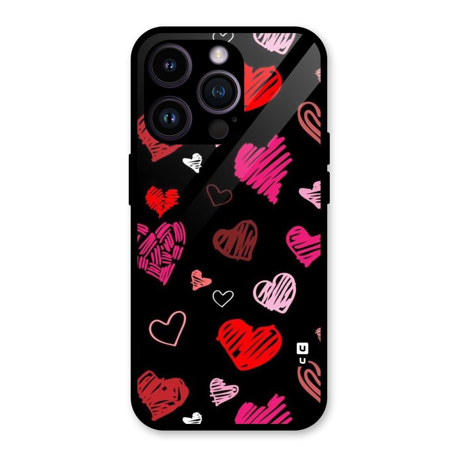 Hearts Art Pattern Glass Back Case for iPhone 14 Pro
