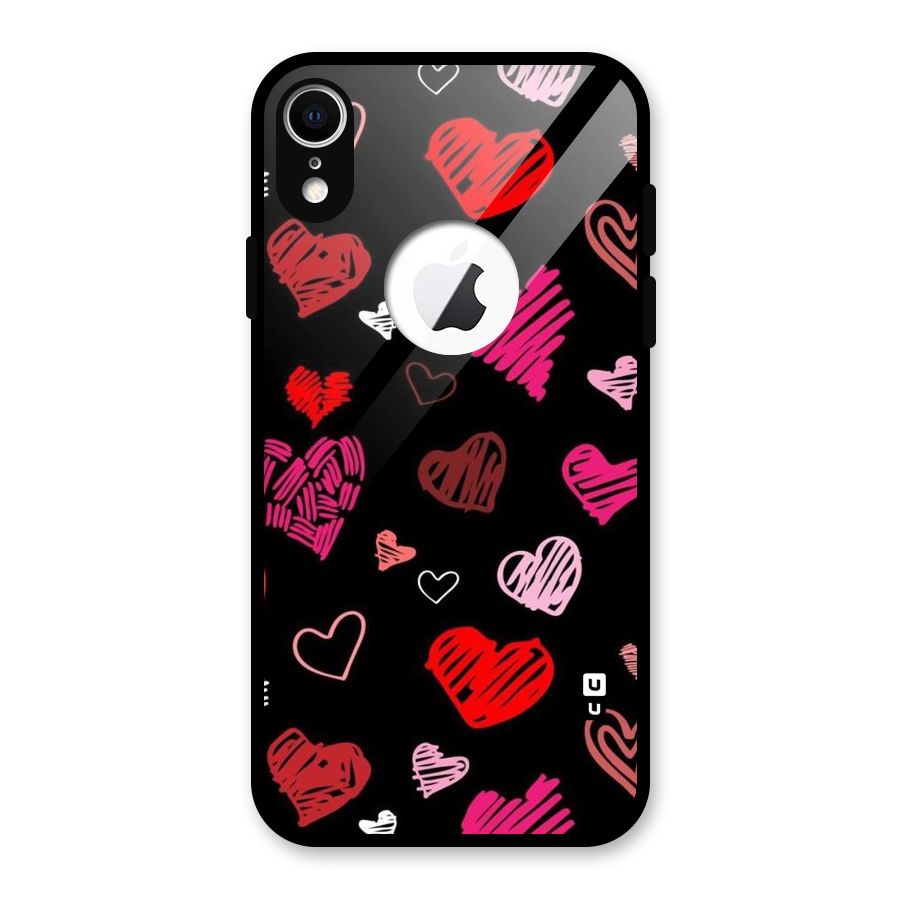 Hearts Art Pattern Glass Back Case for iPhone XR Logo Cut