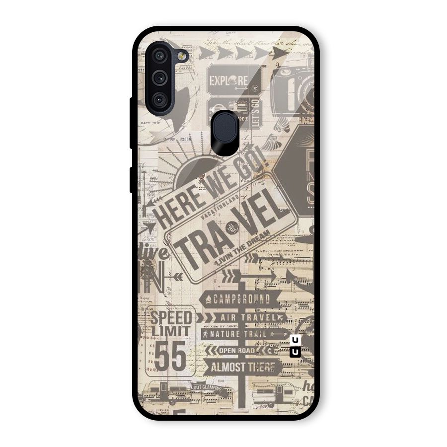Here We Travel Glass Back Case for Galaxy M11
