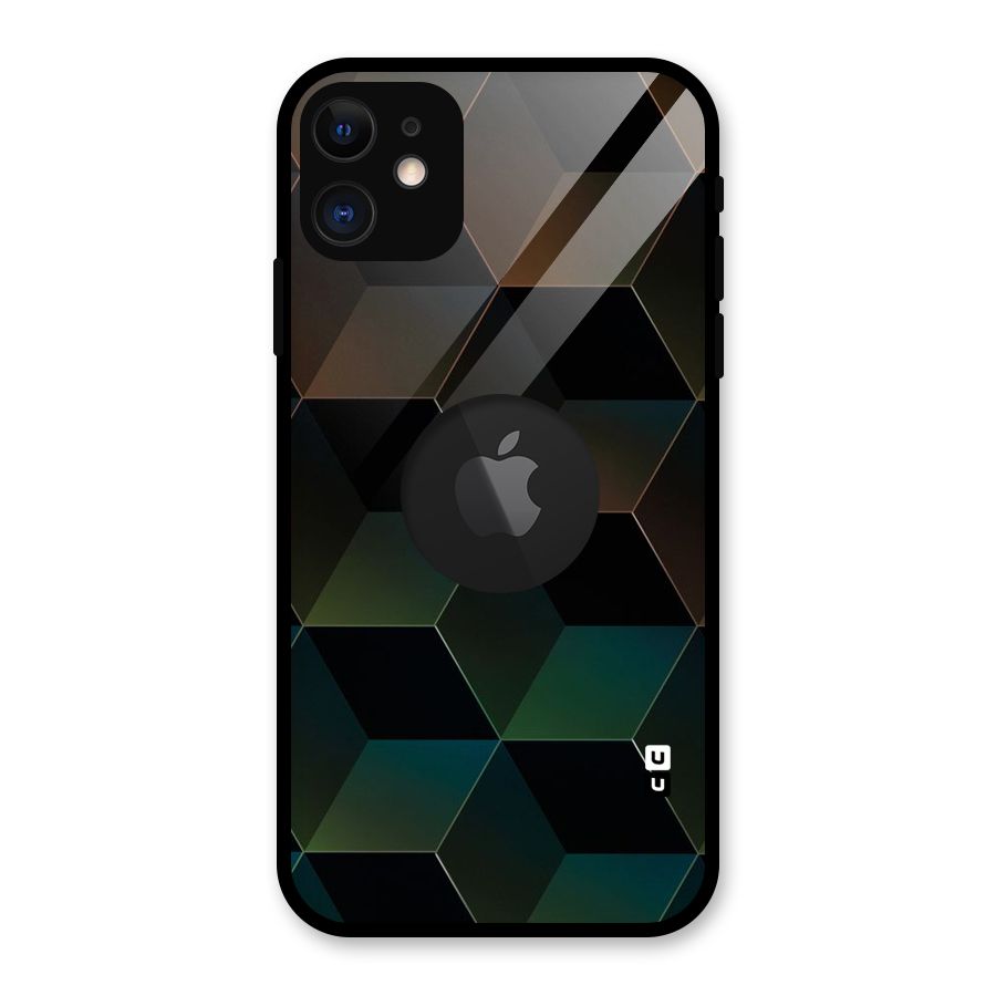 Hexagonal Design Glass Back Case for iPhone 11 Logo Cut