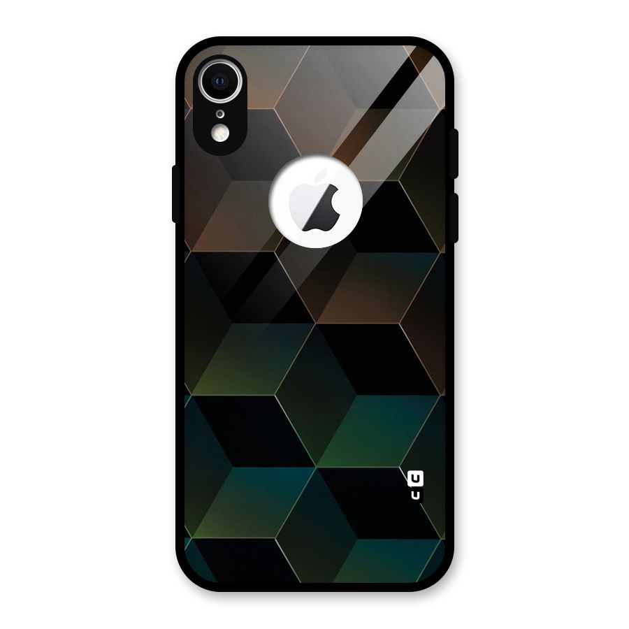 Hexagonal Design Glass Back Case for iPhone XR Logo Cut