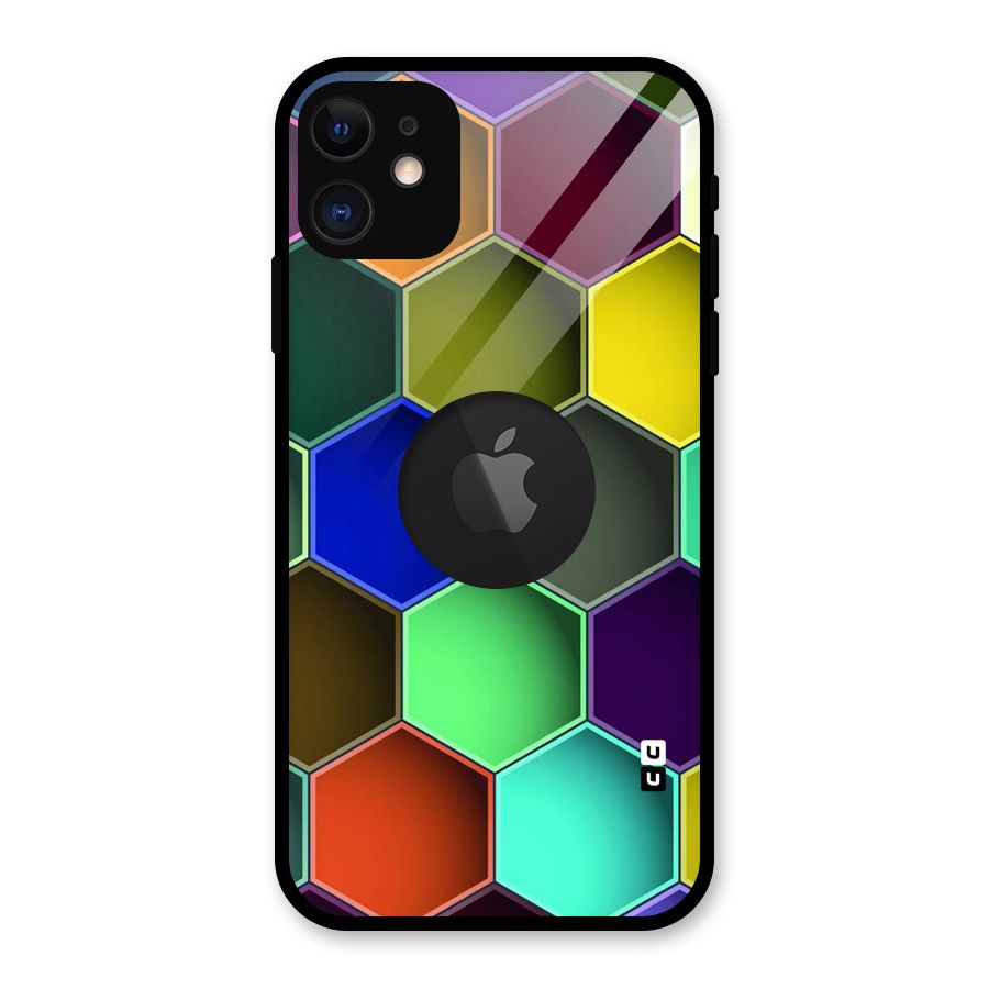 Hexagonal Palette Glass Back Case for iPhone 11 Logo Cut