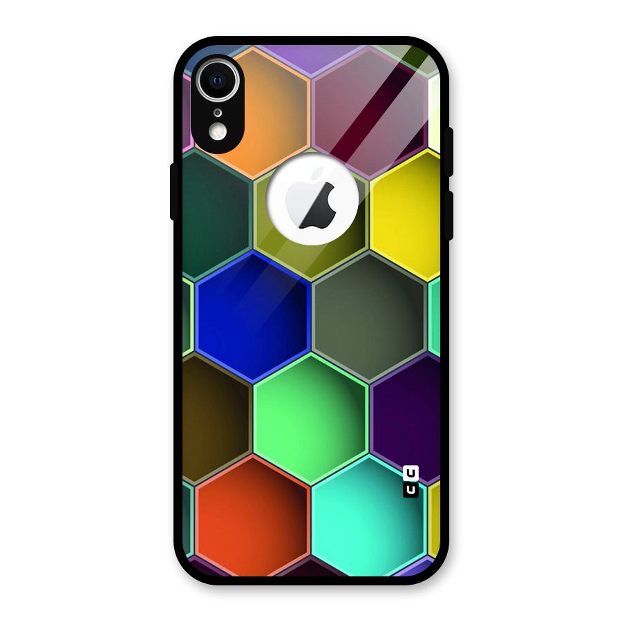 Hexagonal Palette Glass Back Case for iPhone XR Logo Cut