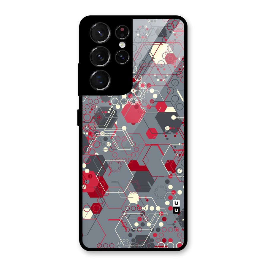 Hexagons Pattern Glass Back Case for Galaxy S21 Ultra 5G