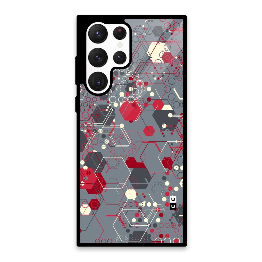 Hexagons Pattern Glass Back Case for Galaxy S22 Ultra 5G