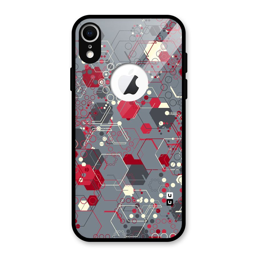 Hexagons Pattern Glass Back Case for iPhone XR Logo Cut