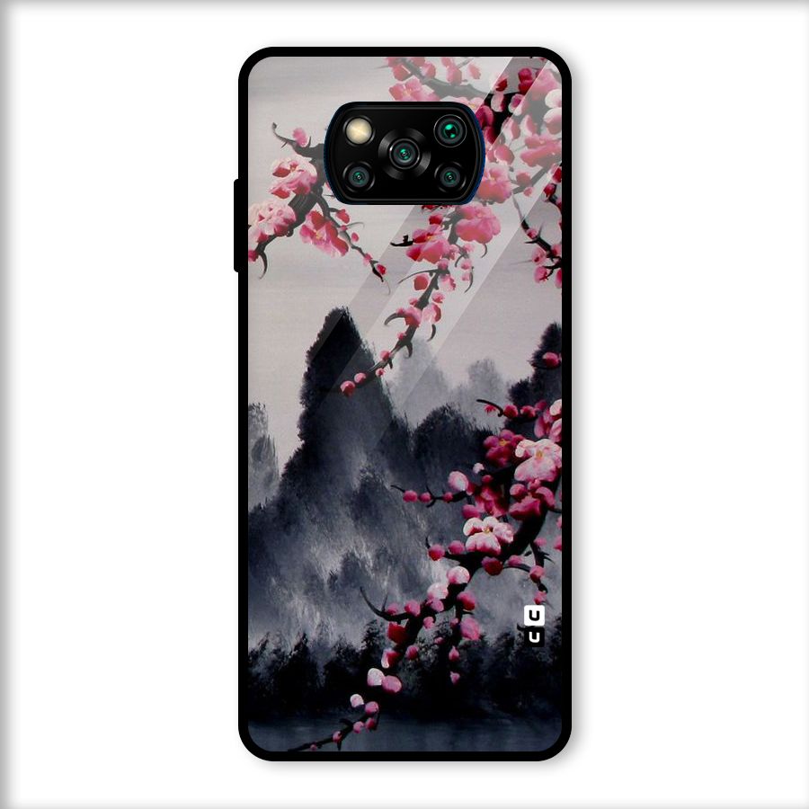 Hills And Blossoms Glass Back Case for Poco X3
