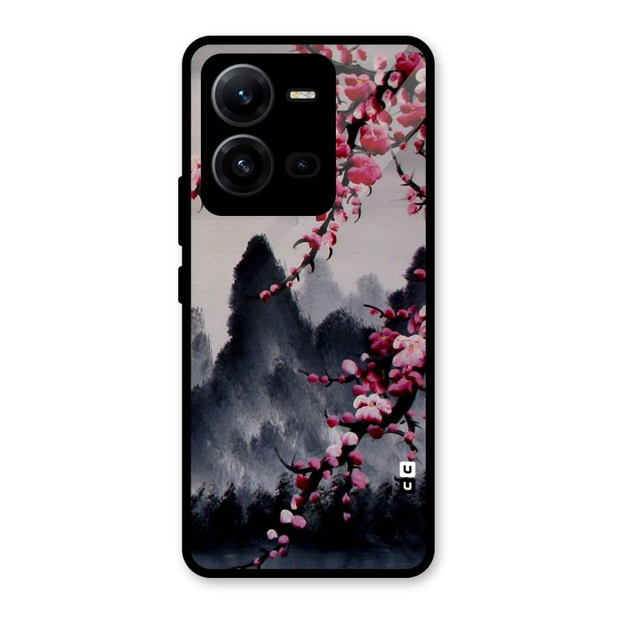 Hills And Blossoms Glass Back Case for Vivo V25