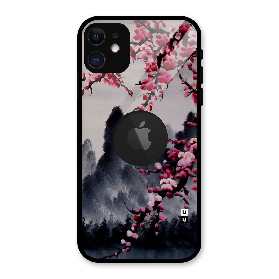 Hills And Blossoms Glass Back Case for iPhone 11 Logo Cut