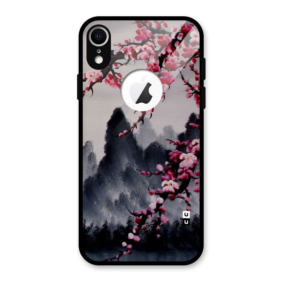 Hills And Blossoms Glass Back Case for iPhone XR Logo Cut