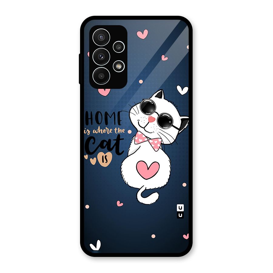 Home Where Cat Glass Back Case for Galaxy A23