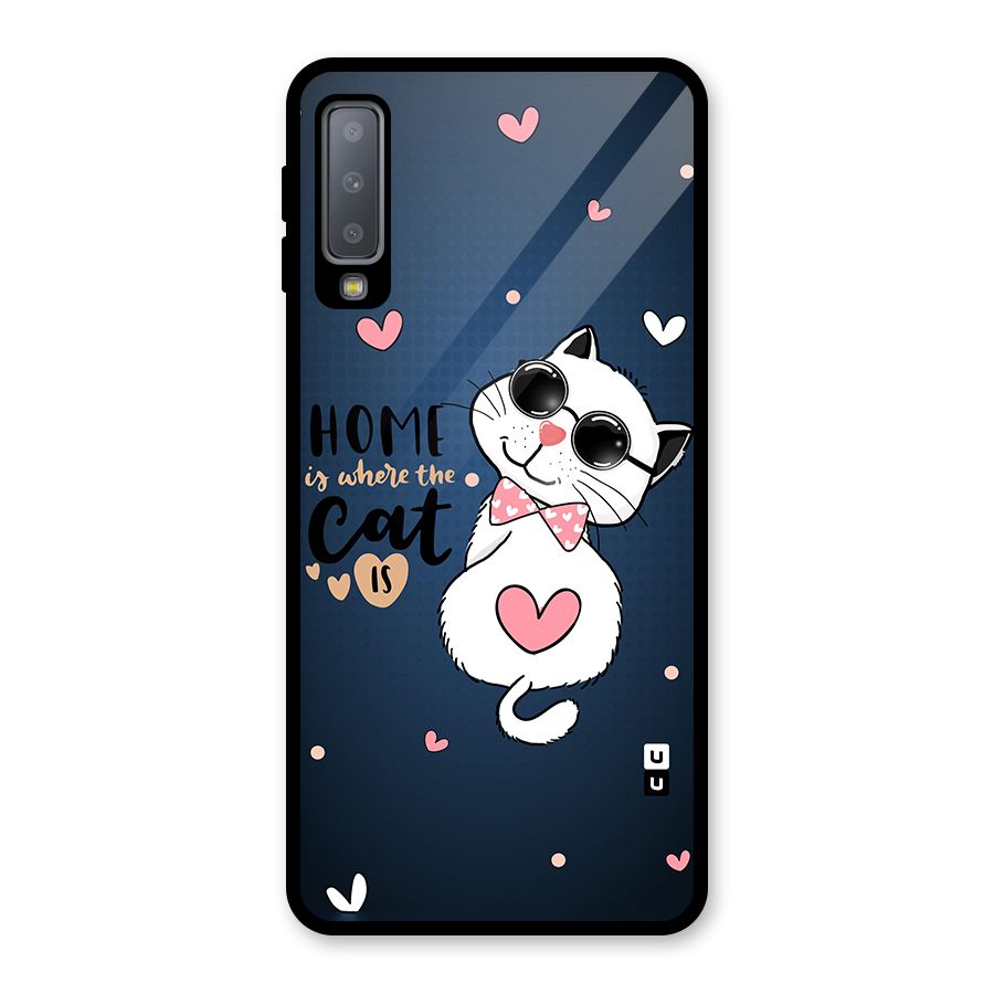 Home Where Cat Glass Back Case for Galaxy A7 (2018)