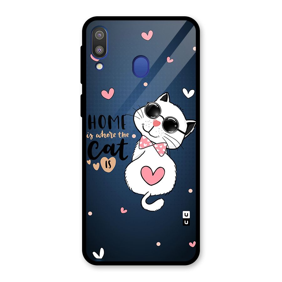 Home Where Cat Glass Back Case for Galaxy M20