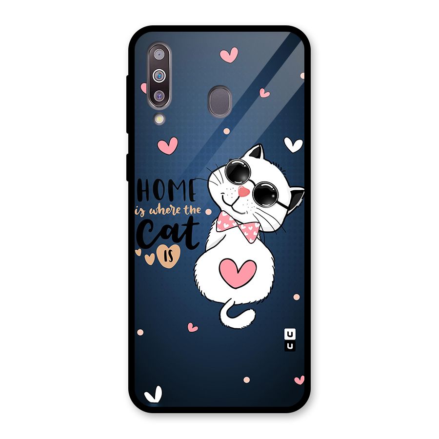 Home Where Cat Glass Back Case for Galaxy M30