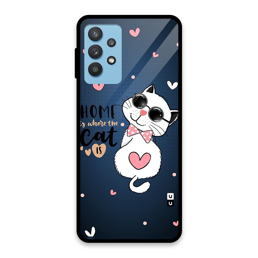 Home Where Cat Glass Back Case for Galaxy M32 5G
