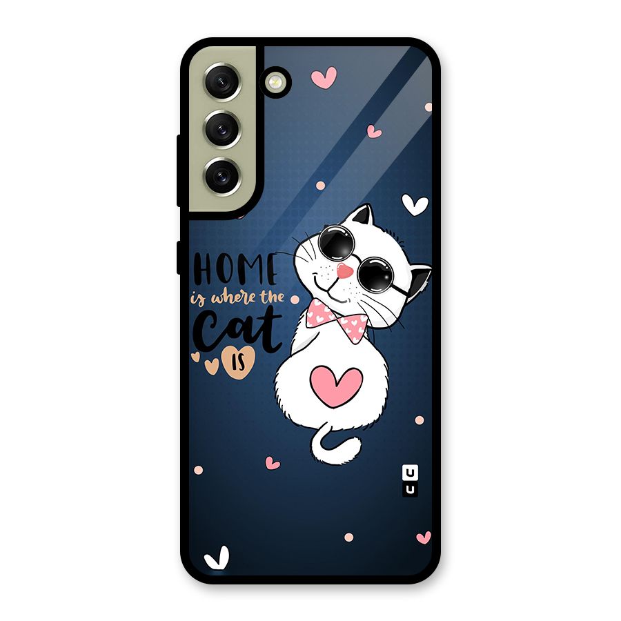 Home Where Cat Glass Back Case for Galaxy S21 FE 5G