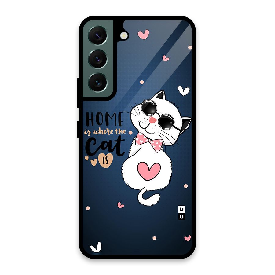 Home Where Cat Glass Back Case for Galaxy S22 5G