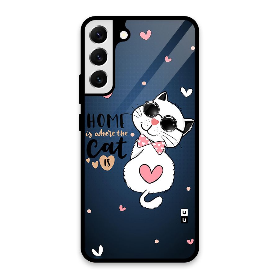 Home Where Cat Glass Back Case for Galaxy S22 Plus 5G