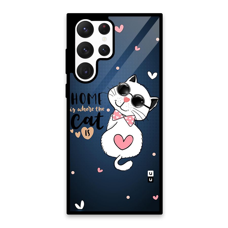 Home Where Cat Glass Back Case for Galaxy S22 Ultra 5G