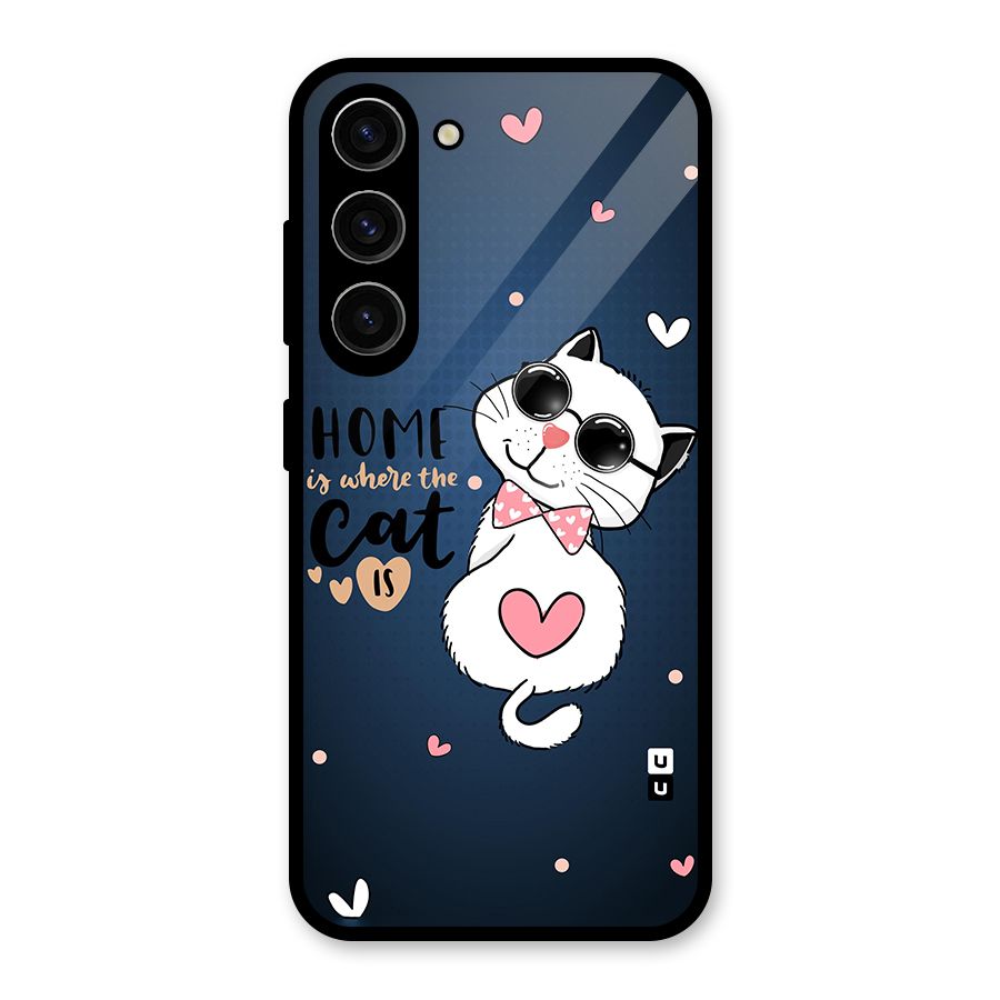 Home Where Cat Glass Back Case for Galaxy S23