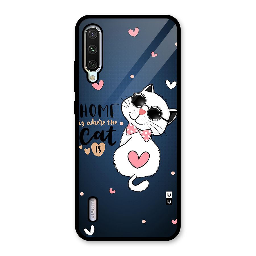 Home Where Cat Glass Back Case for Mi A3