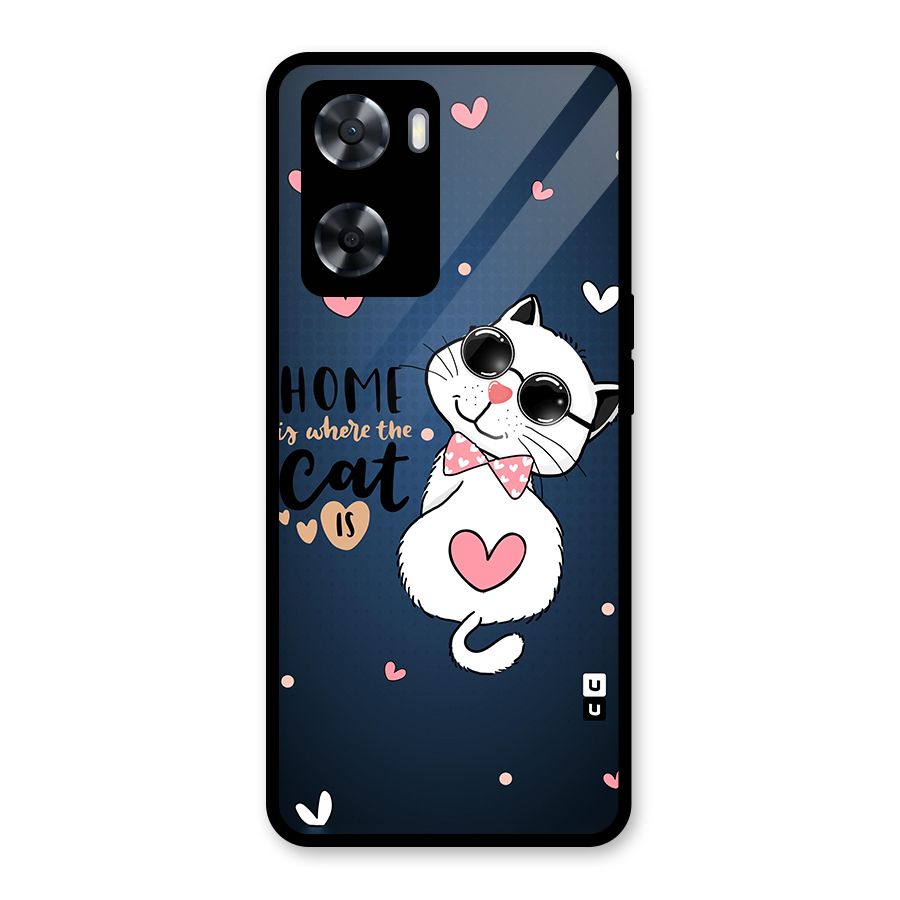 Home Where Cat Glass Back Case for Oppo A57 2022