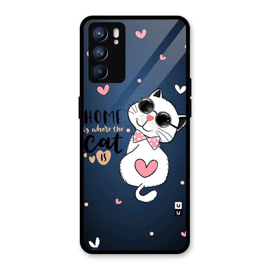 Home Where Cat Glass Back Case for Oppo Reno6 5G