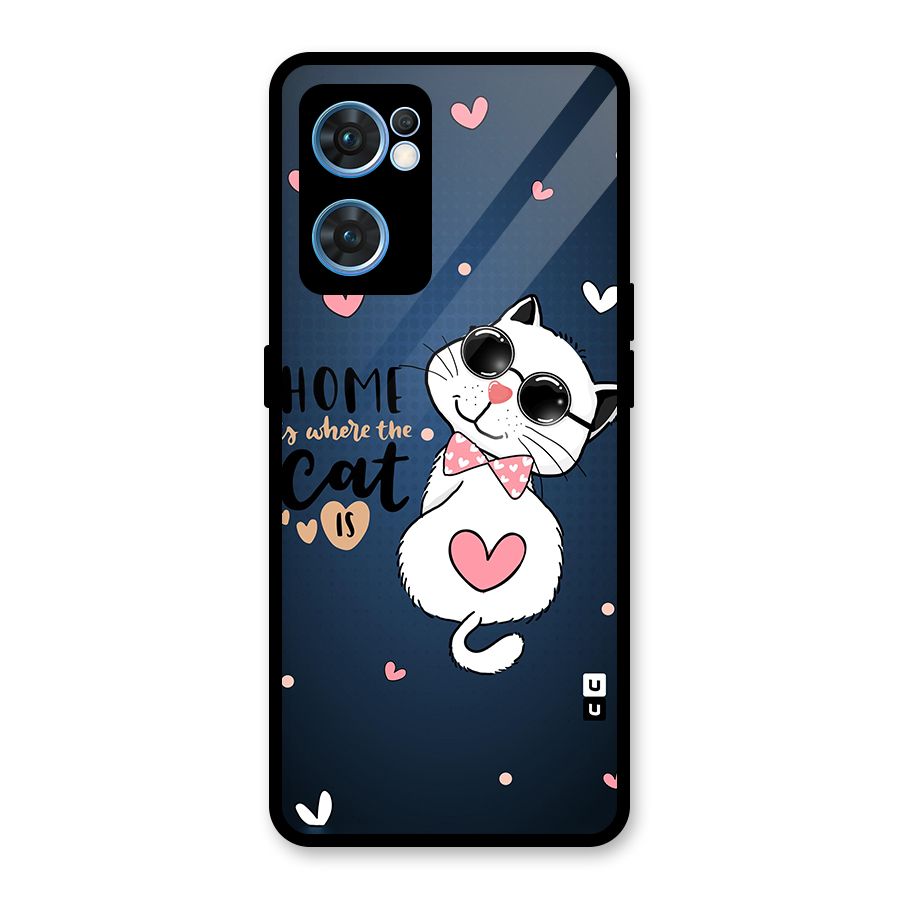 Home Where Cat Glass Back Case for Oppo Reno7 5G