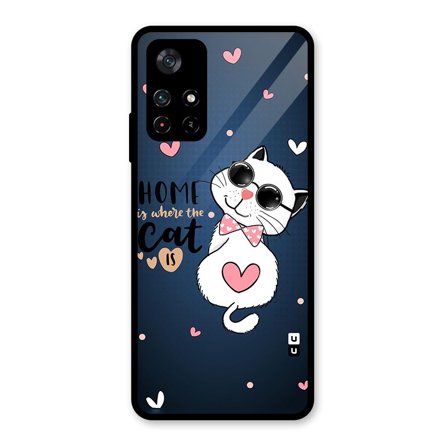 Home Where Cat Glass Back Case for Poco M4 Pro 5G