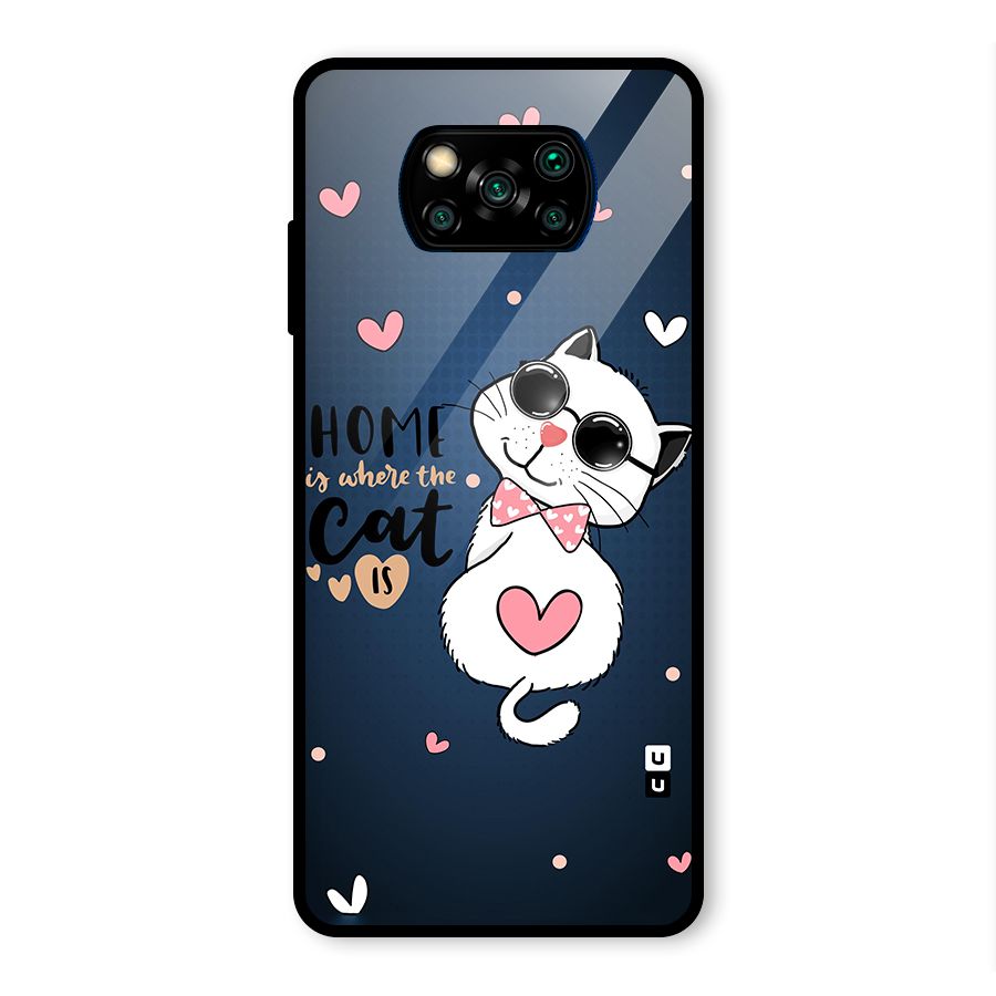 Home Where Cat Glass Back Case for Poco X3 Pro