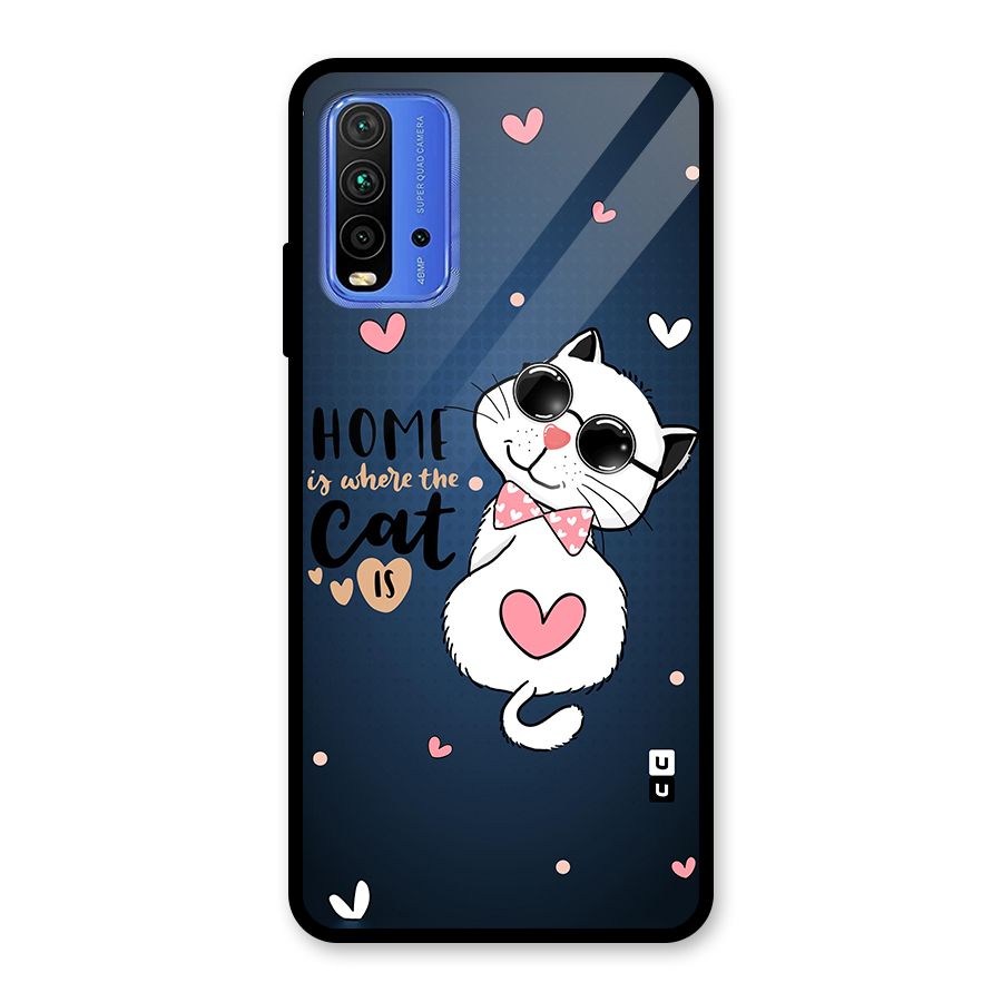 Home Where Cat Glass Back Case for Redmi 9 Power