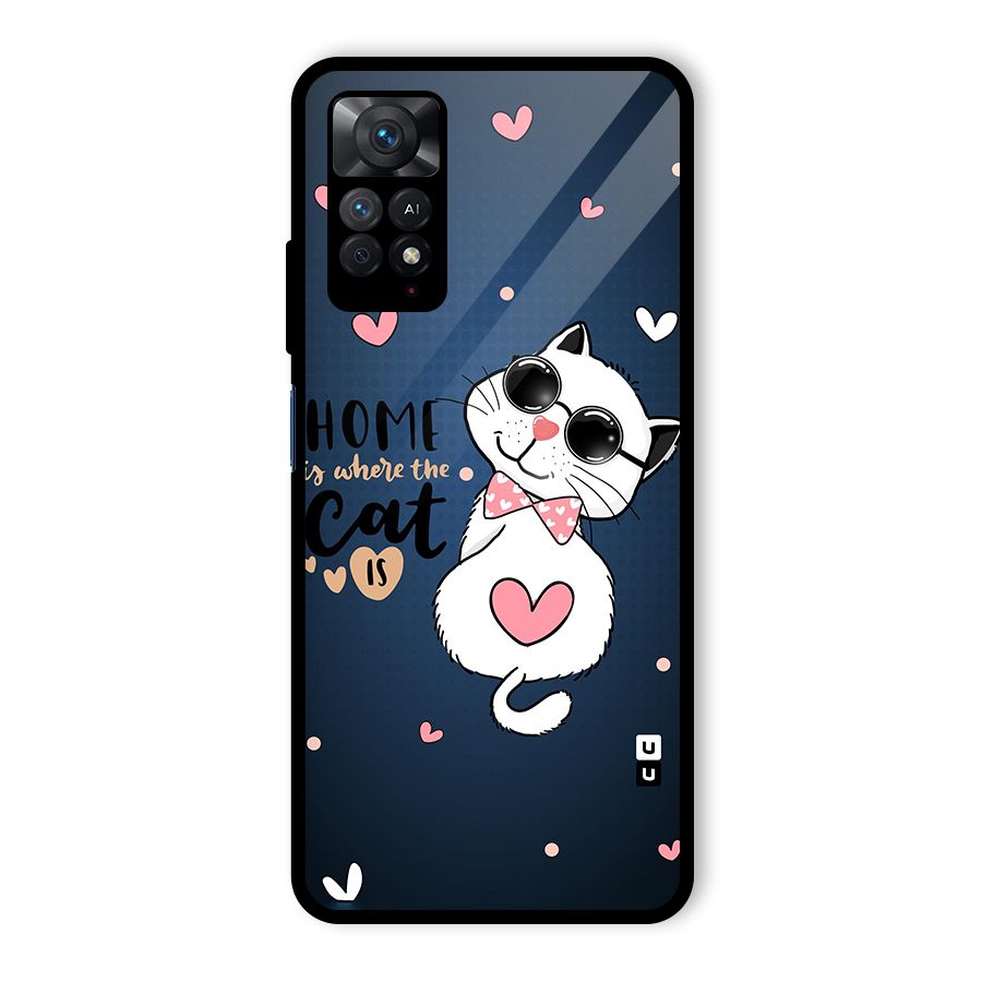 Home Where Cat Glass Back Case for Redmi Note 11 Pro