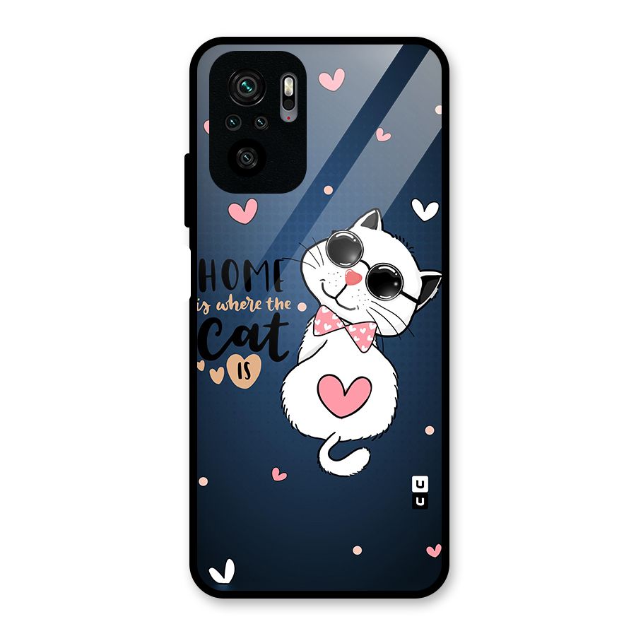 Home Where Cat Glass Back Case for Redmi Note 11 SE
