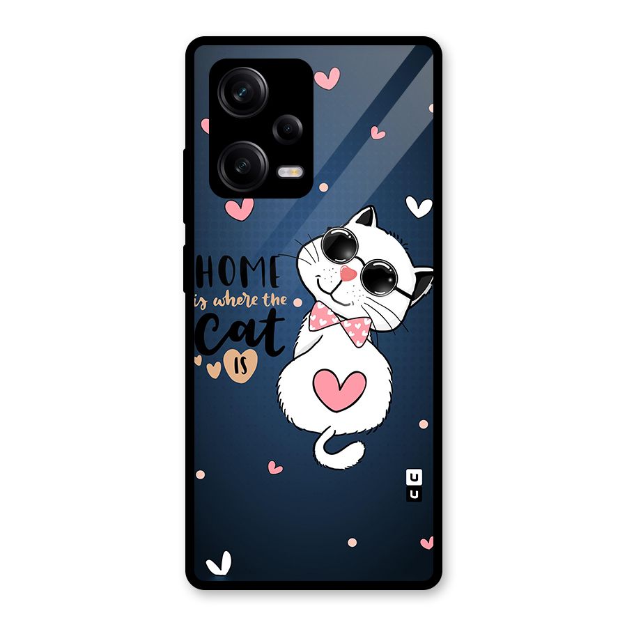 Home Where Cat Glass Back Case for Redmi Note 12 Pro