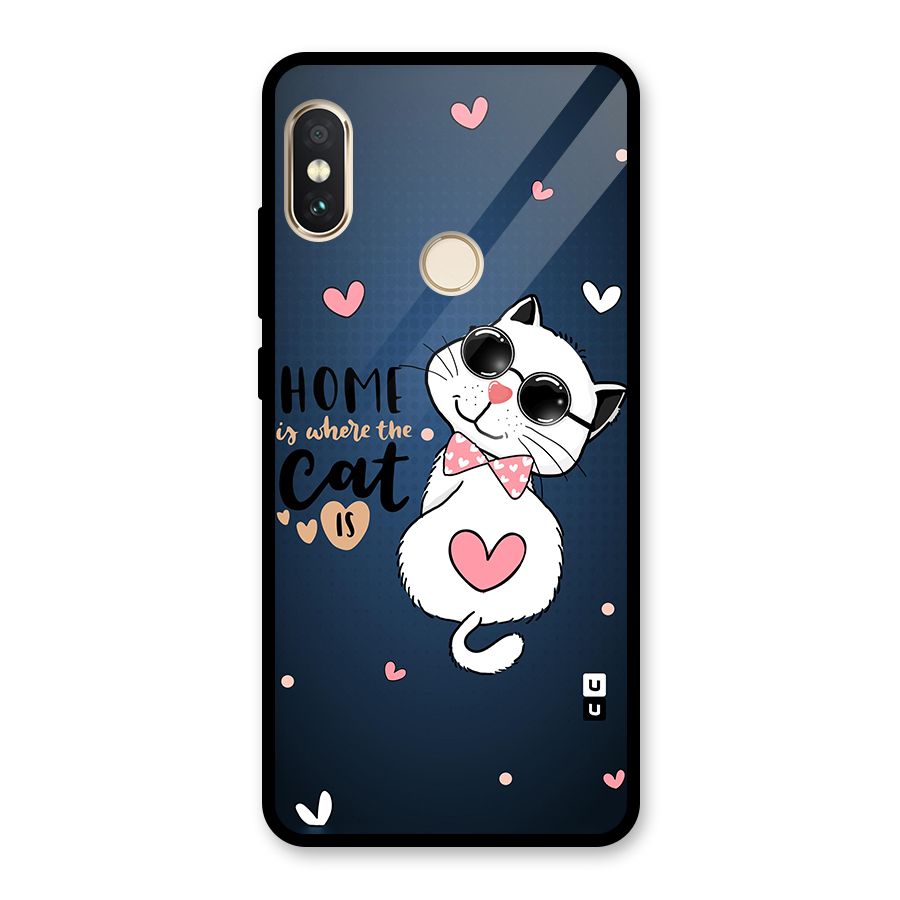 Home Where Cat Glass Back Case for Redmi Note 5 Pro