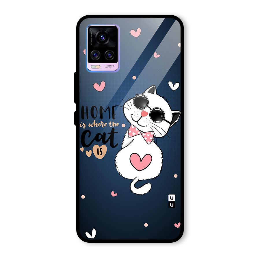 Home Where Cat Glass Back Case for Vivo V20 Pro