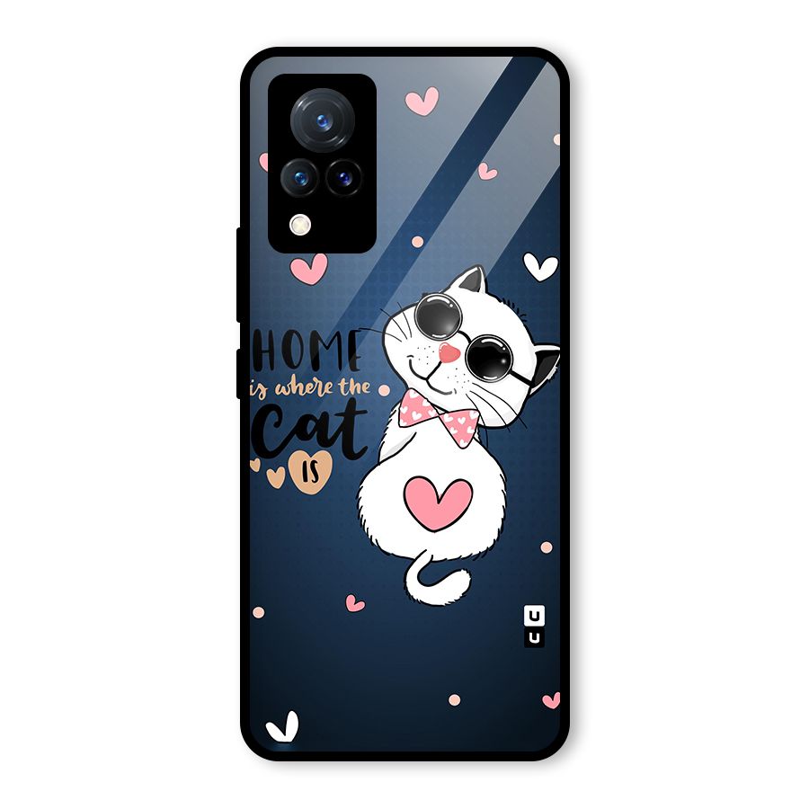 Home Where Cat Glass Back Case for Vivo V21 5G