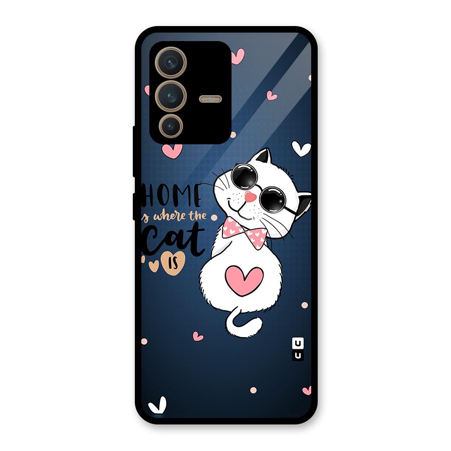 Home Where Cat Glass Back Case for Vivo V23 5G