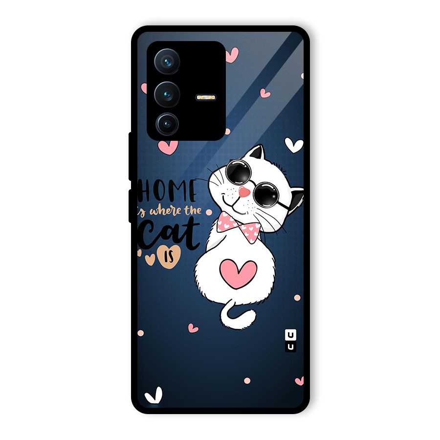 Home Where Cat Glass Back Case for Vivo V23 Pro