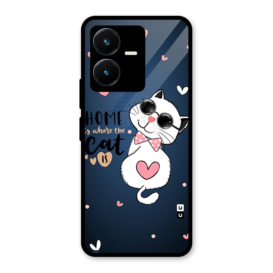 Home Where Cat Glass Back Case for Vivo Y22