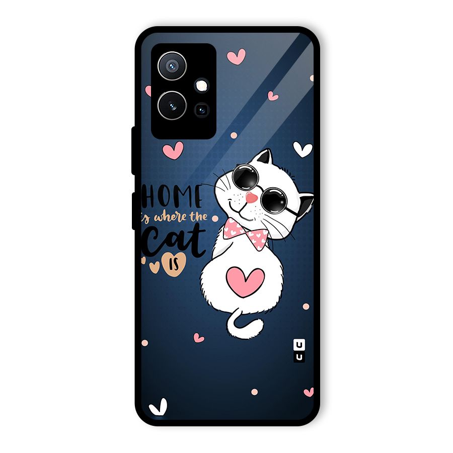 Home Where Cat Glass Back Case for Vivo Y75 5G