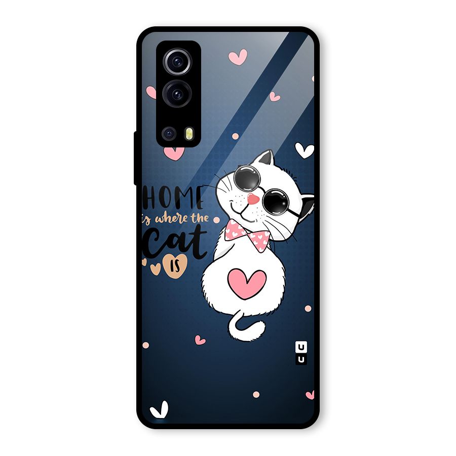 Home Where Cat Glass Back Case for Vivo iQOO Z3