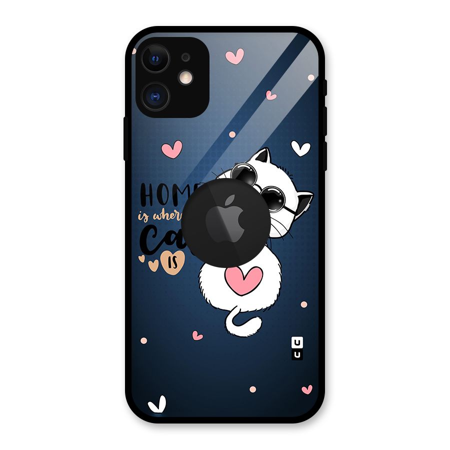 Home Where Cat Glass Back Case for iPhone 11 Logo Cut