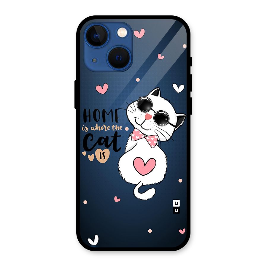 Home Where Cat Glass Back Case for iPhone 13 Mini
