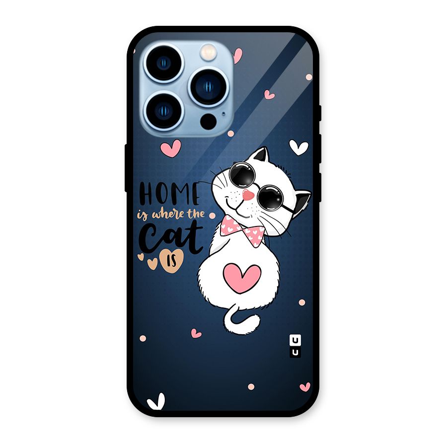 Home Where Cat Glass Back Case for iPhone 13 Pro